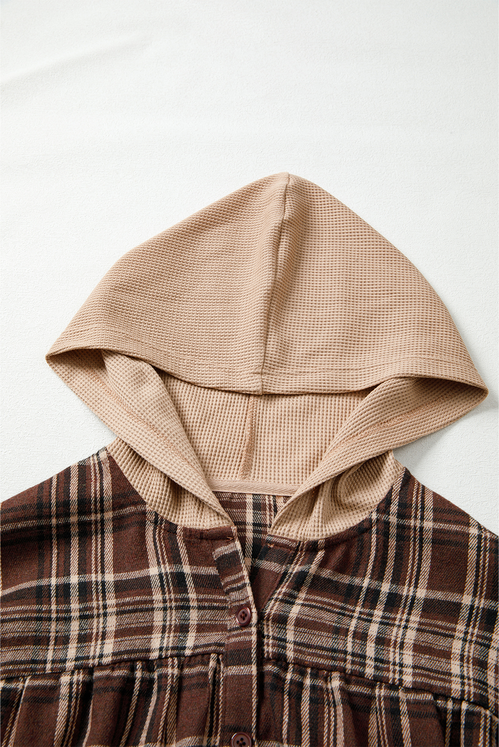 Chic Long Sleeve Button-Up Plaid Top with Hood - Casual Fashion for Women - Detail View 7