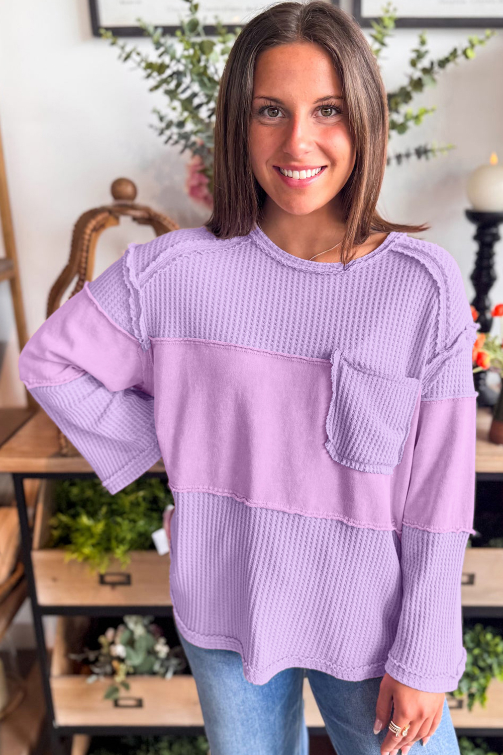 Casual Fall & Autumn Top - 100% Polyester Long Sleeve with Pocket Detail - Detail View 2