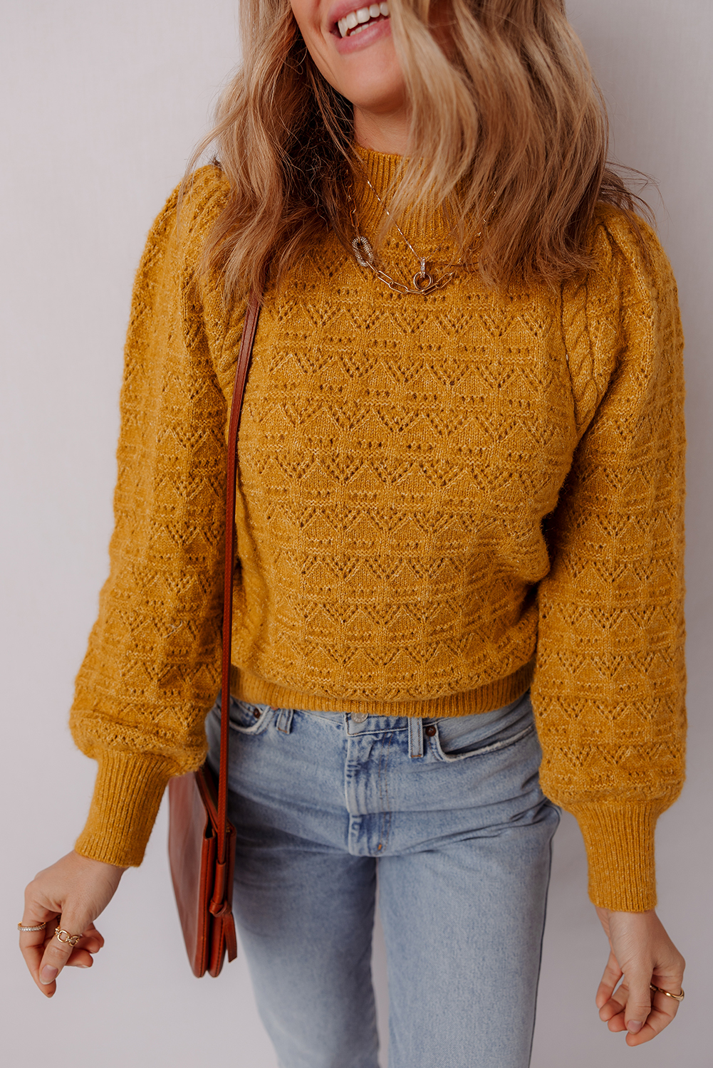 Stylish and Comfortable Long Sleeve Pointelle Knit Sweater for Fall - Detail View 6