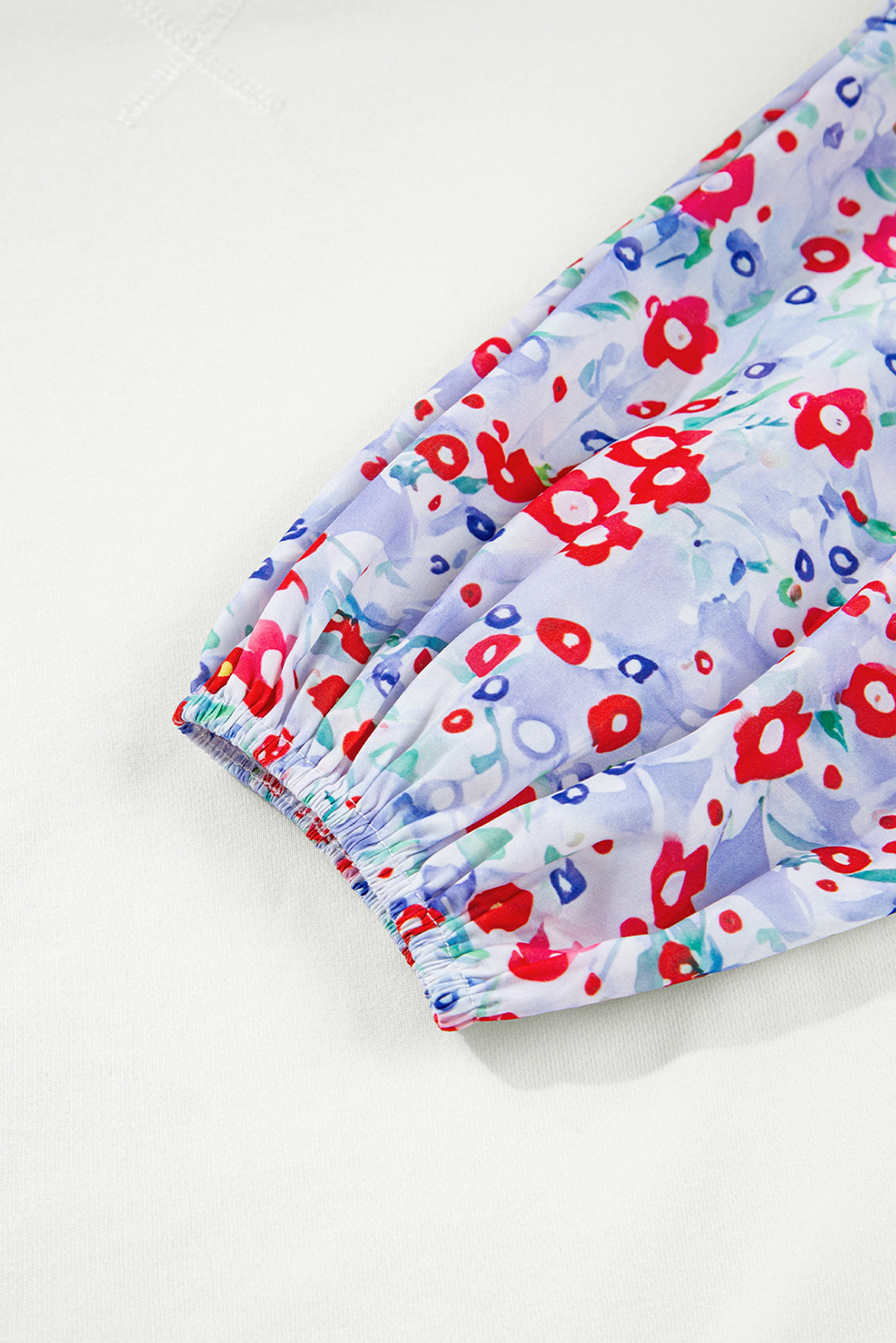 Stylish Long Sleeve Patchwork Blouse with Floral Balloon Sleeves and Ruffled Detail - Detail View 6