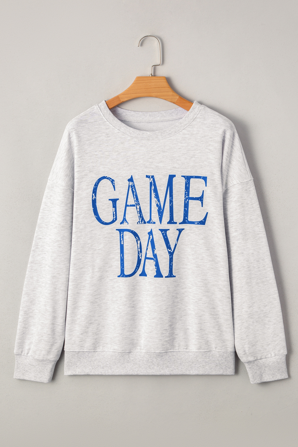Women's Sweatshirt, Blue Sweatshirt, Vintage Washed, GAME DAY, Graphic Tee, Casual Style, Long Sleeve, Round Neck, Letter Print, Comfortable, Baggy Fit, Fall Fashion, Daily Wear, Beach Outfit, Outdoor Activities, Back to School - Detail View 8