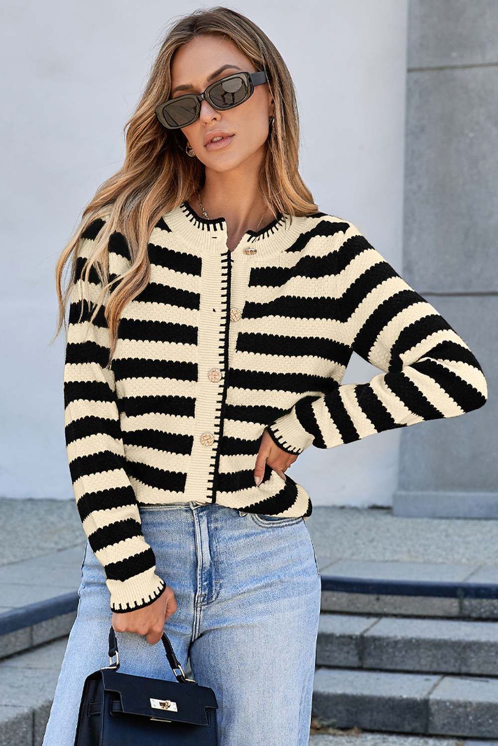 Elegant Daily Wear Cardigan - Comfortable Long Sleeve with Gold Button Details - Detail View 3