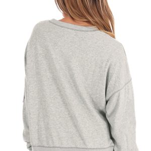 Light Grey Plus Size Embroidered Sweatshirt – Casual Round Neck Drop Shoulder for Everyday Comfort - Main View