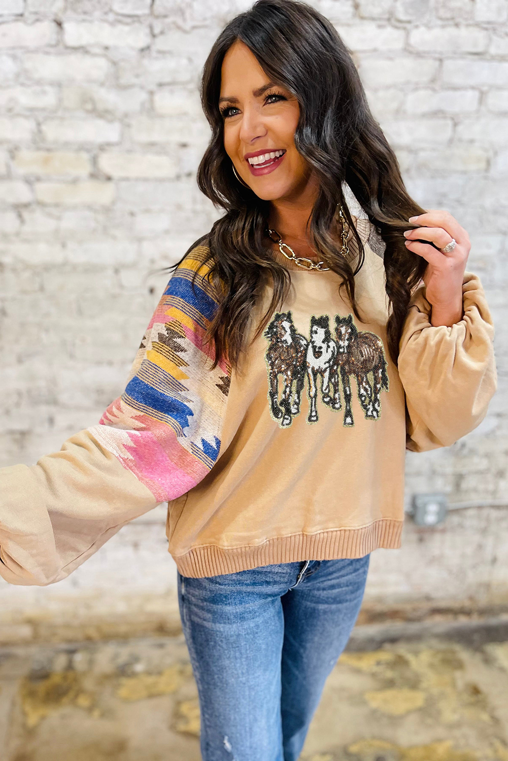 Stylish Round Neck Aztec Print Sweatshirt for Daily Wear - Fall & Autumn Fashion - Detail View 3