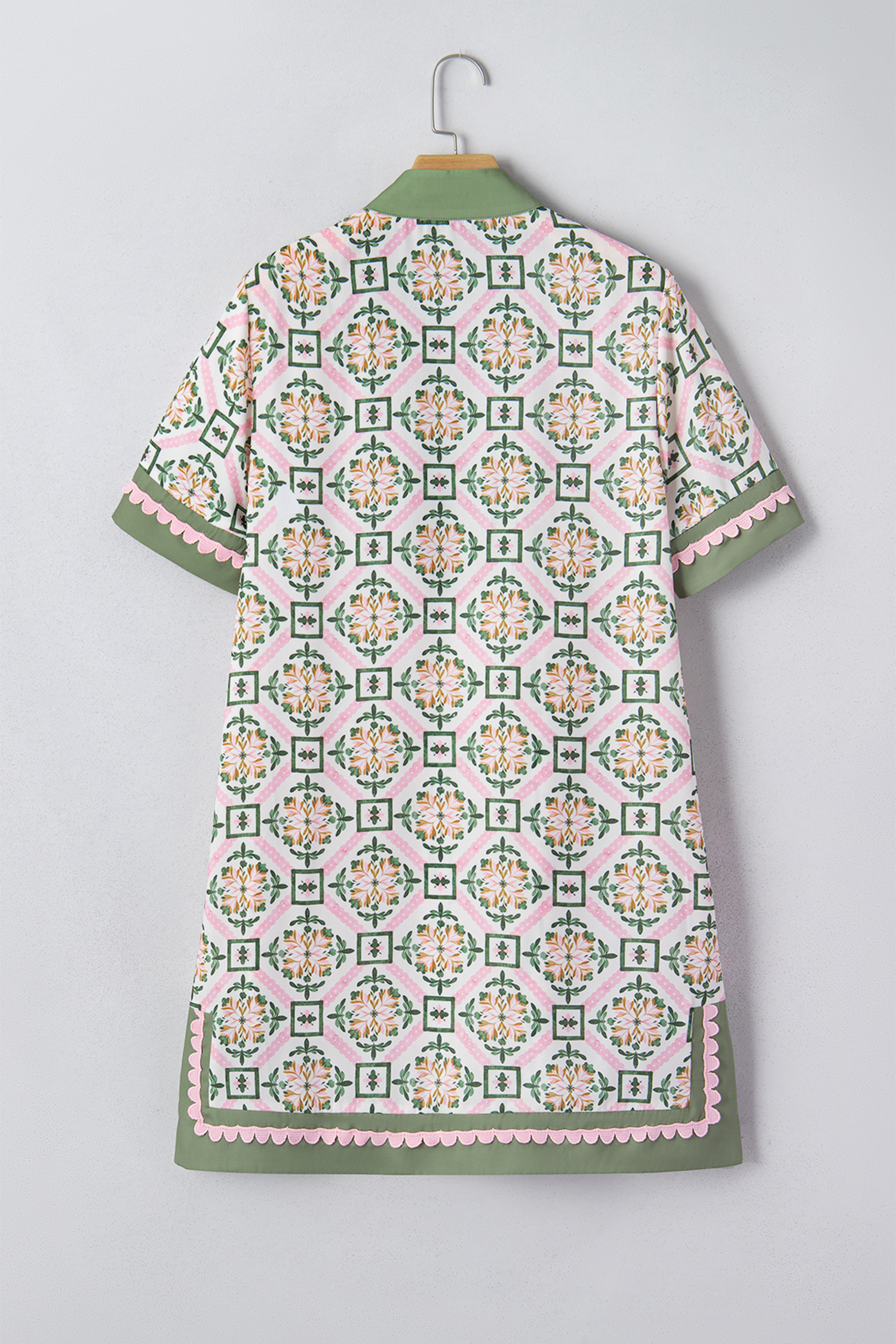 Multicolour Floral Print Mini Dress for Women – Rick Rack Detail, Short Sleeve Boho Shift Dress - Detail View 6