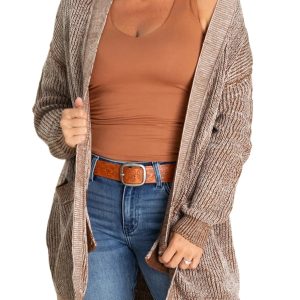 Women's Straw Yellow Open Knit Cardigan with Pockets – Casual Long Sleeve Layer for Daily Wear - Main View