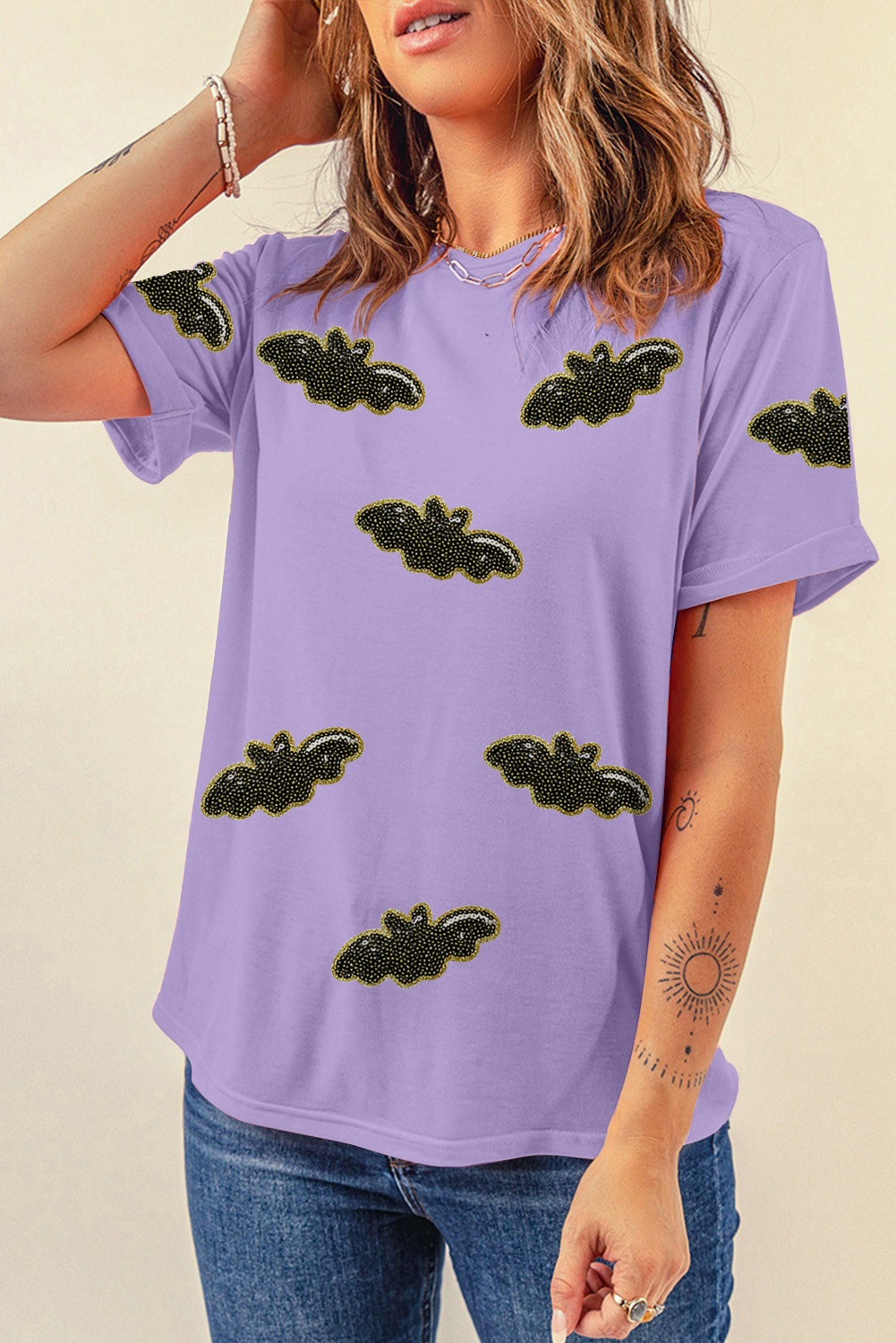 Casual Short Sleeve Women's Tee - Fun Halloween Design in Wisteria Color - Detail View 3