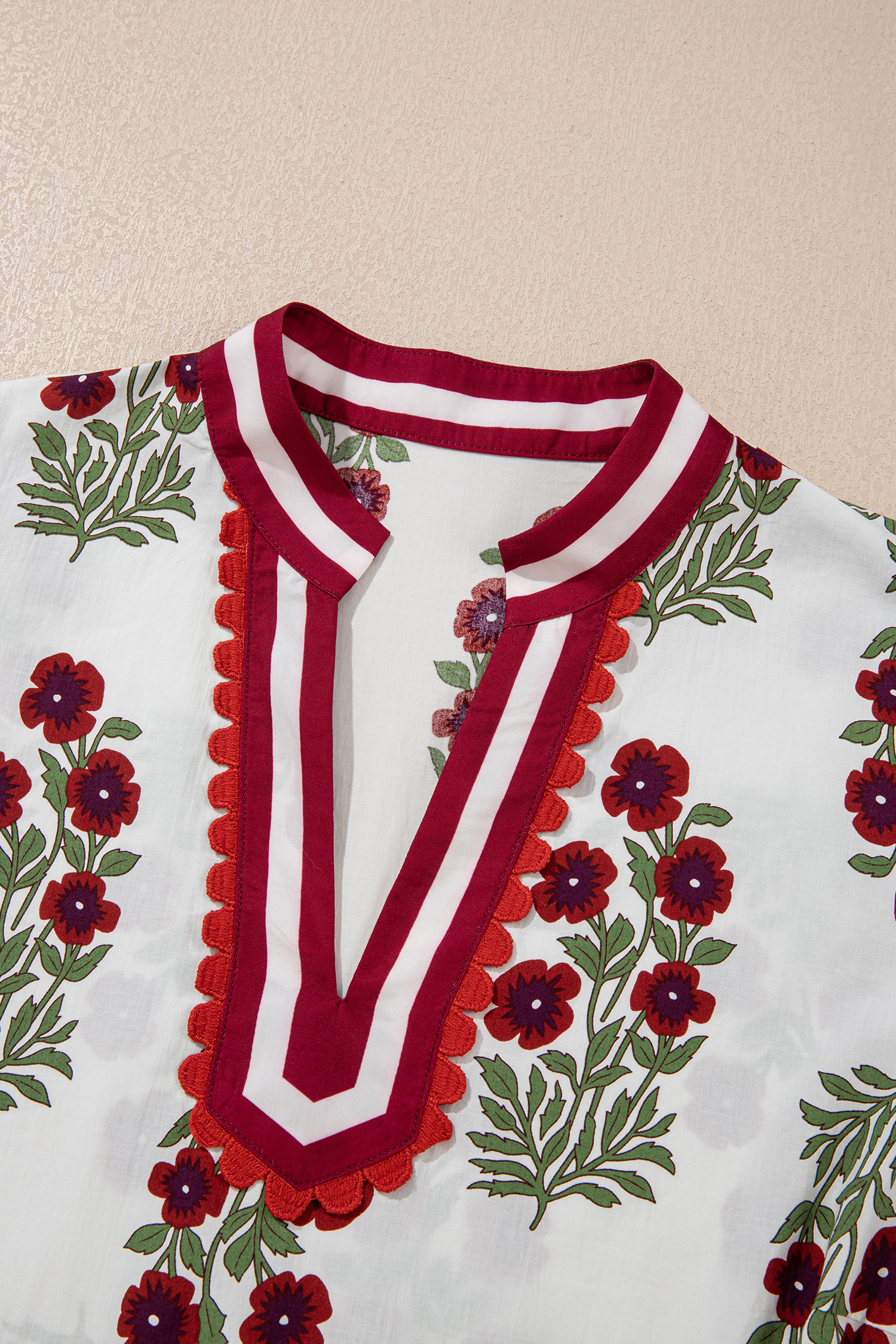Short Sleeve Summer Blouse for Women – 100% Cotton Floral V-Neck Top, Casual Vacation Outfit - Detail View 5