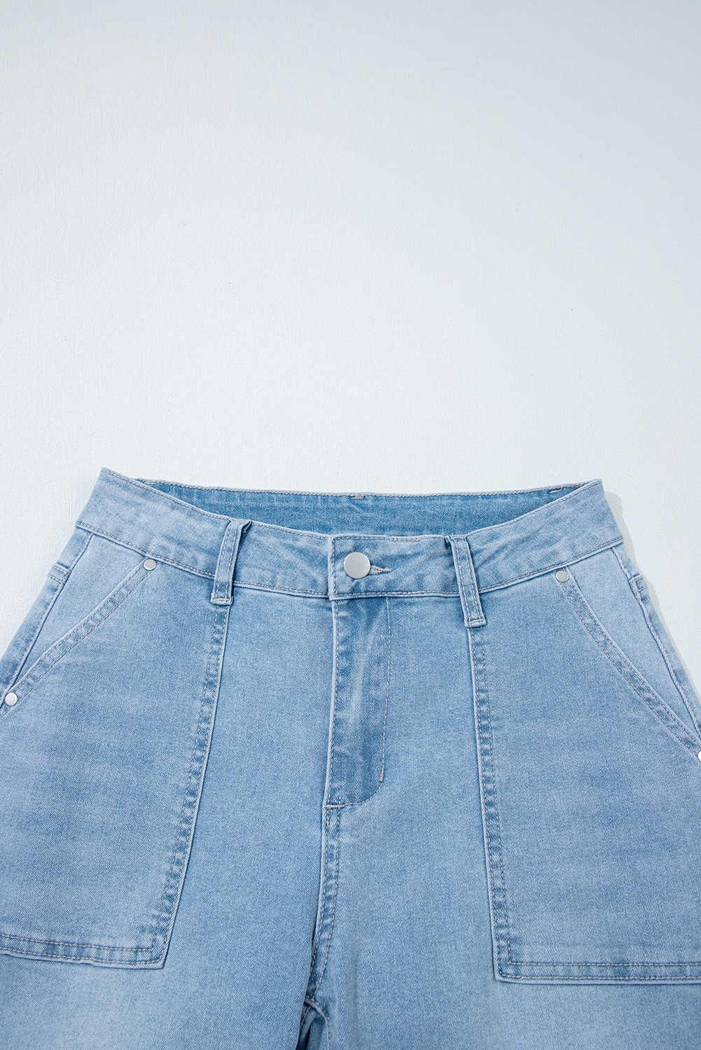 Women's Jeans, Beau Blue, High Rise, Barrel Style, Relaxed Fit, Patch Pockets, Casual Wear, Daily Wear, Durable Denim, Comfortable, Trendy Design, Spring Fashion, Solid Color - Detail View 12