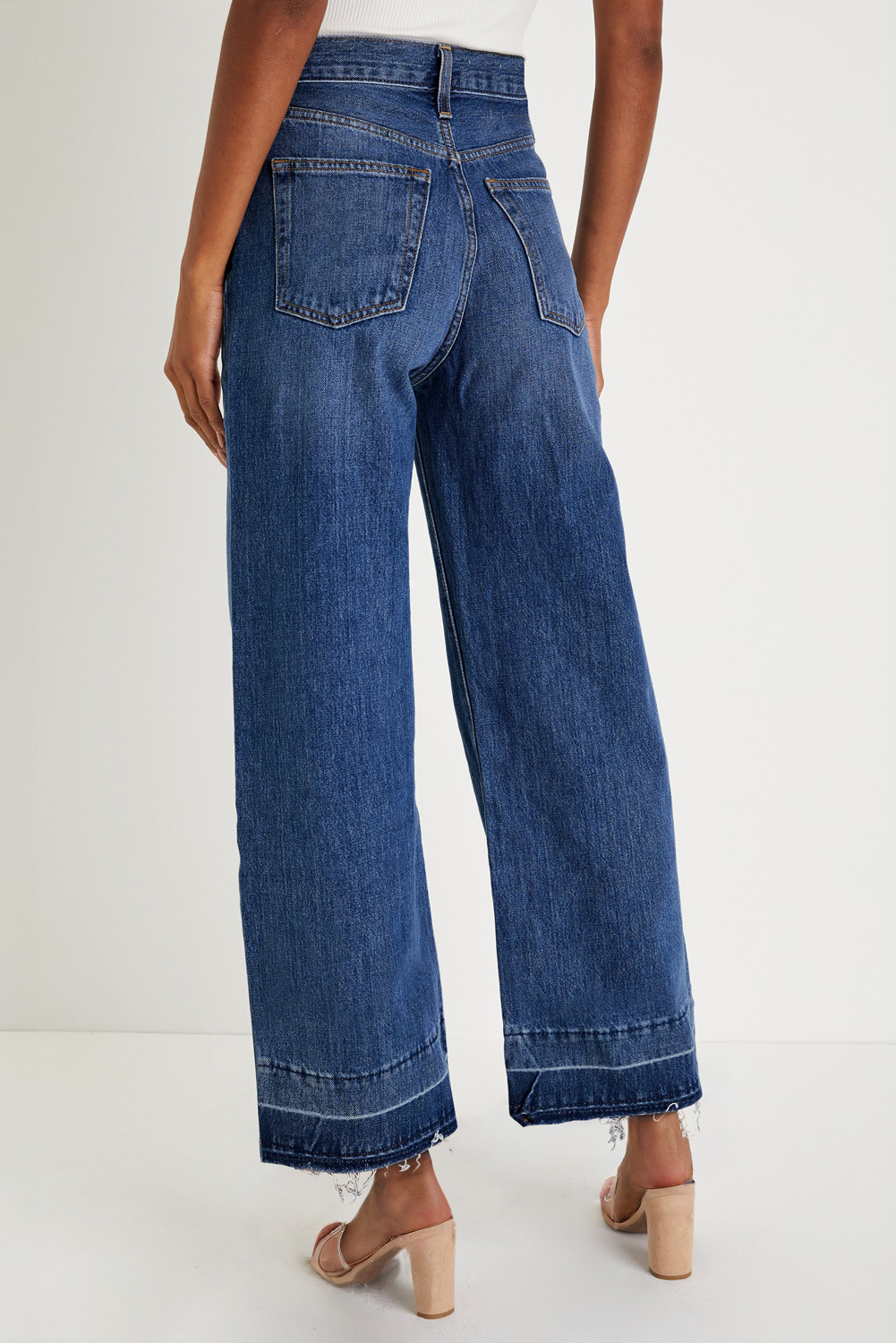 Stylish Real Teal Wide Leg Jeans with Raw Hem - Perfect for Daily Wear - Detail View 2