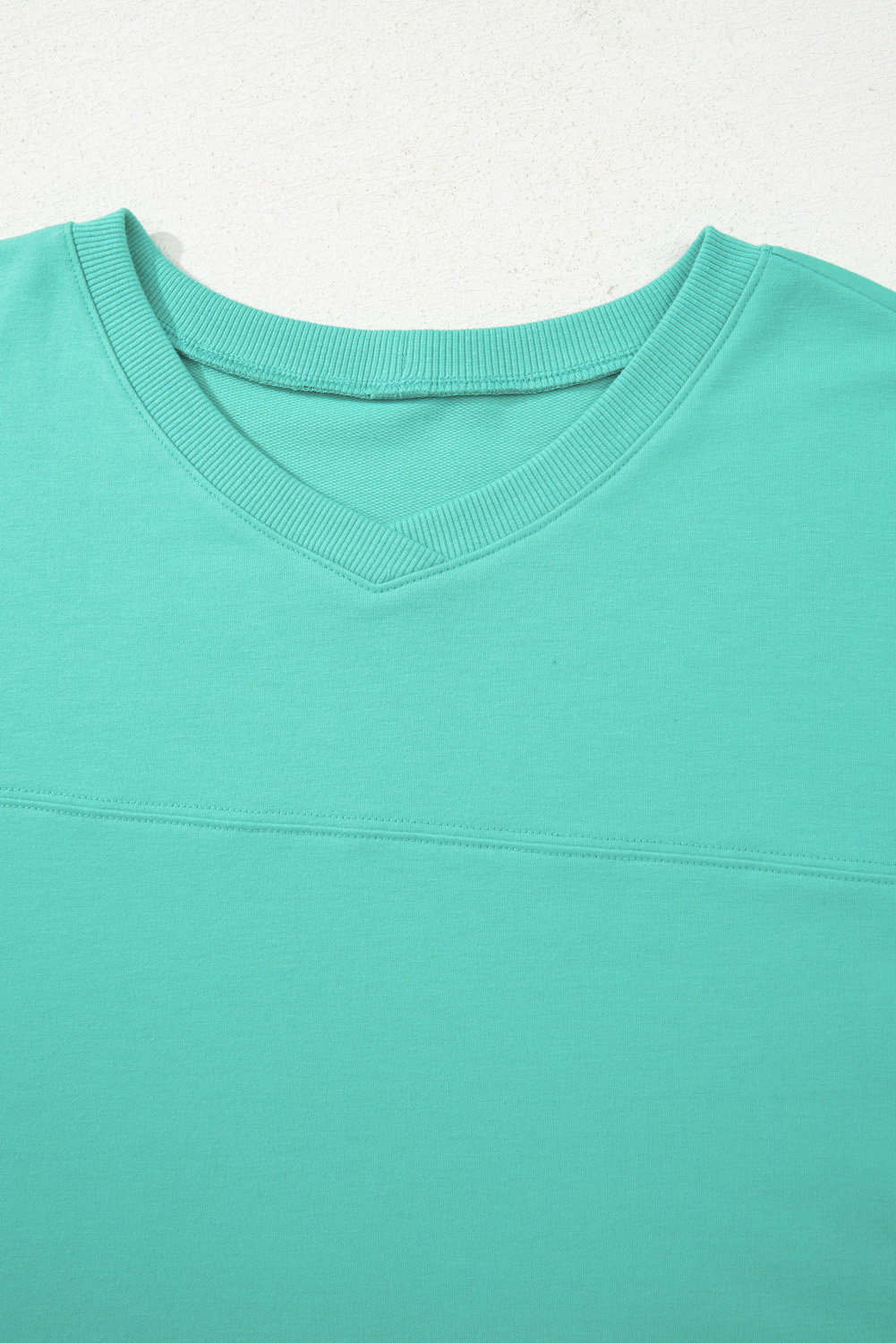 Comfortable Plus Size Long Sleeve V Neck Top with Drawstring Shorts in Sea Green - Detail View 11