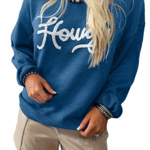 Women's Dusk Blue Western Sweater with Howdy Embroidery