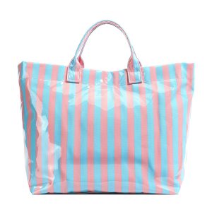 Light Blue Glossy Striped Tote Bag – Large Capacity Modern Minimalist Handbag for Women - Main View