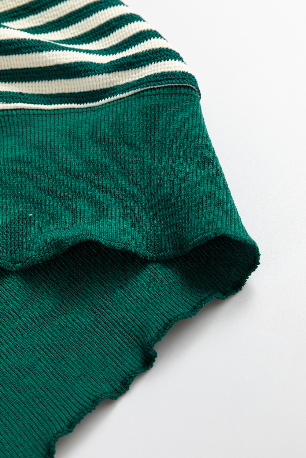Women's Green Stripe Loose Drop Shoulder Long Sleeve Top for Casual Fall Wear - Detail View 9
