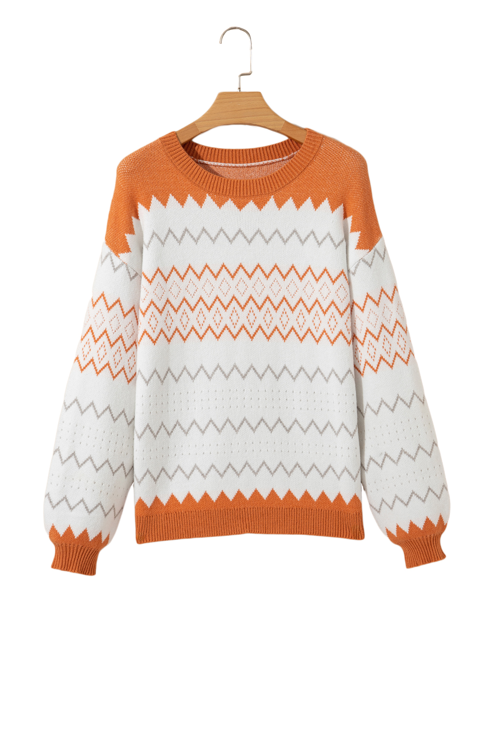 Women's Sweater, Khaki Pullover, Zigzag Pattern, Geometric Design, Long Sleeve, Casual Style, Fall Fashion, Color Block, Daily Wear, Comfortable Knitwear, Versatile Sweater, Autumn Essentials - Detail View 24
