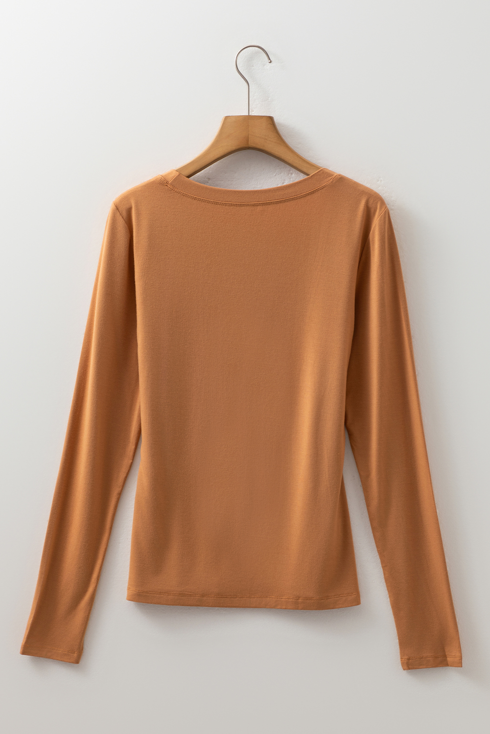 Chic Chestnut Long Sleeve Top with Round Neck - Perfect for Daily and Vacation Wear - Detail View 6