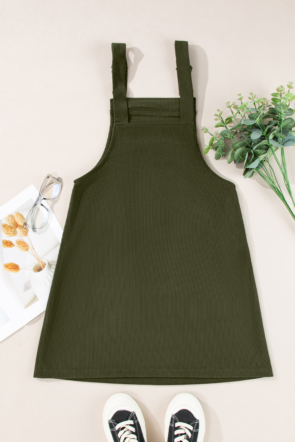 Trendy Mini Corduroy Dress in Vineyard Green - Perfect for Daily Wear - Detail View 14