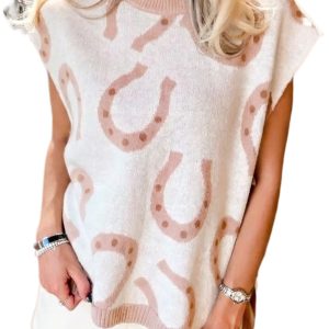 Women's Beige Western Print T-Shirt – Casual Cap Sleeve Summer Knit Top for Daily Wear