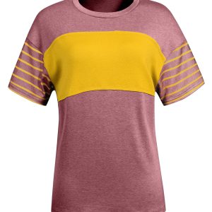 Women's Color Block T-Shirt – Red Dahlia Round Neck Short Sleeve Casual Tee