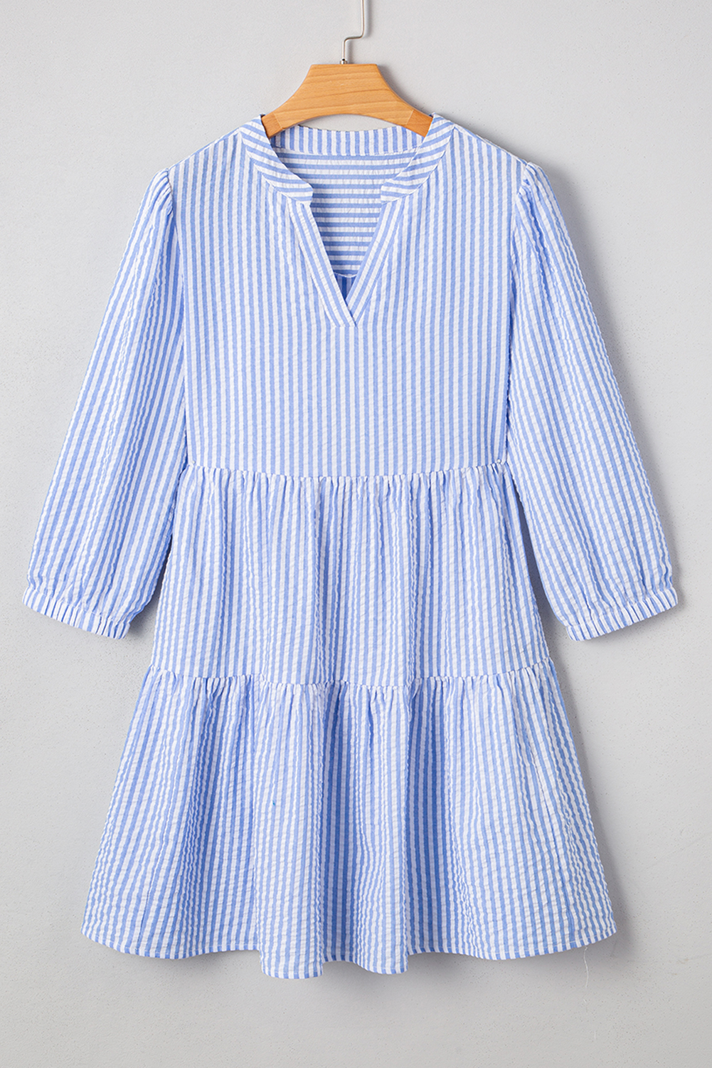 Casual Spring Dress for Women - Tiered Shift Design with Classic Pinstripes - Detail View 7