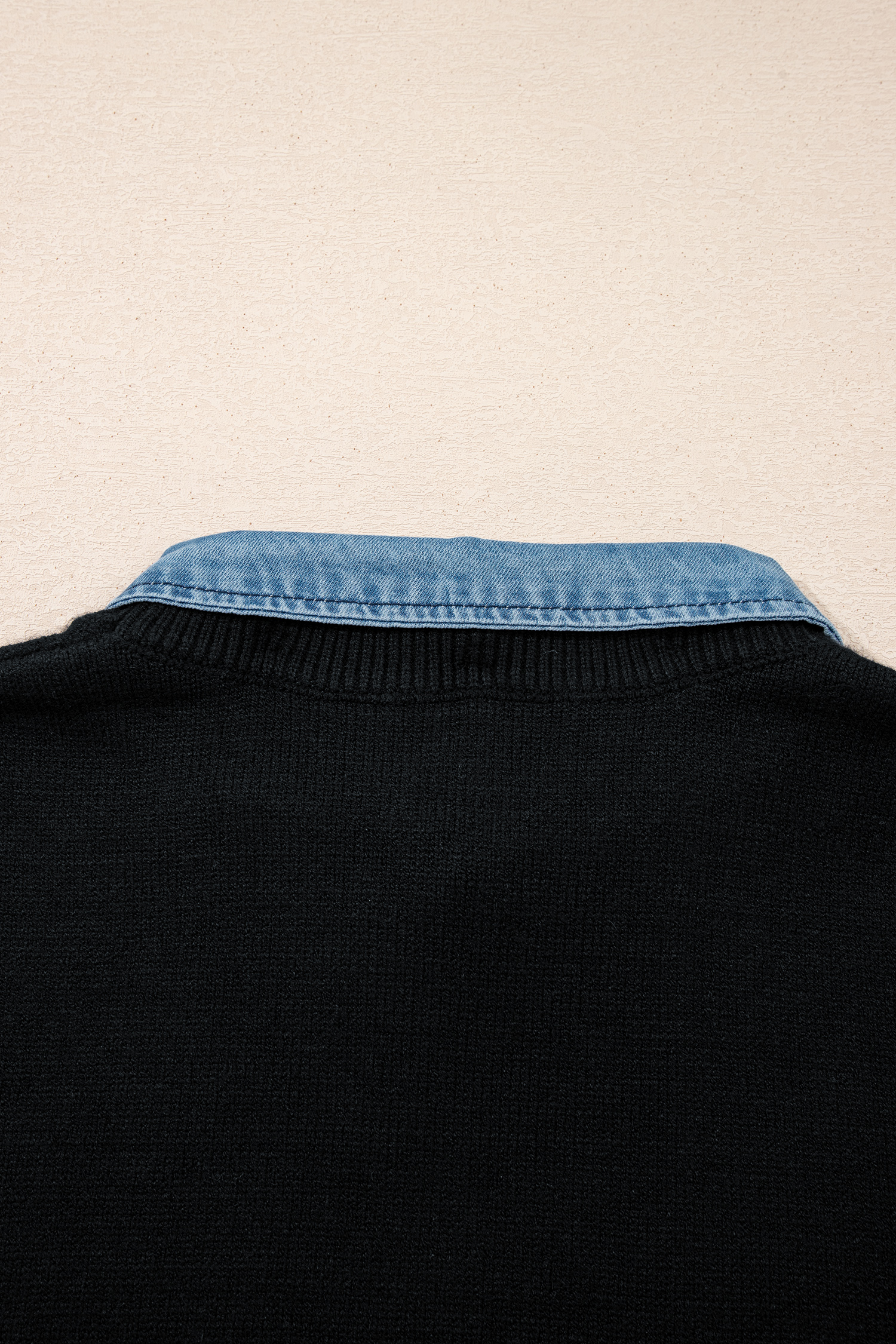 Sleeveless Knit Sweater Vest for Women – Contrast Denim Patchwork Collar, Summer Shift Silhouette Top - Detail View 8