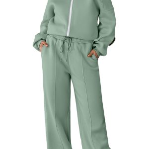 Clearly Aqua Active 2-Piece Set: Drop Shoulder Zip Up Jacket & Drawstring Pants - Main View