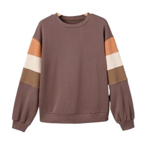 Women's Dark Khaki Color Block Drop Shoulder Pullover Casual Sweatshirt - Main View