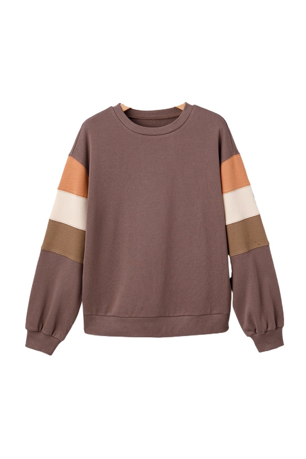 Women's Dark Khaki Color Block Drop Shoulder Pullover Casual Sweatshirt - Main View