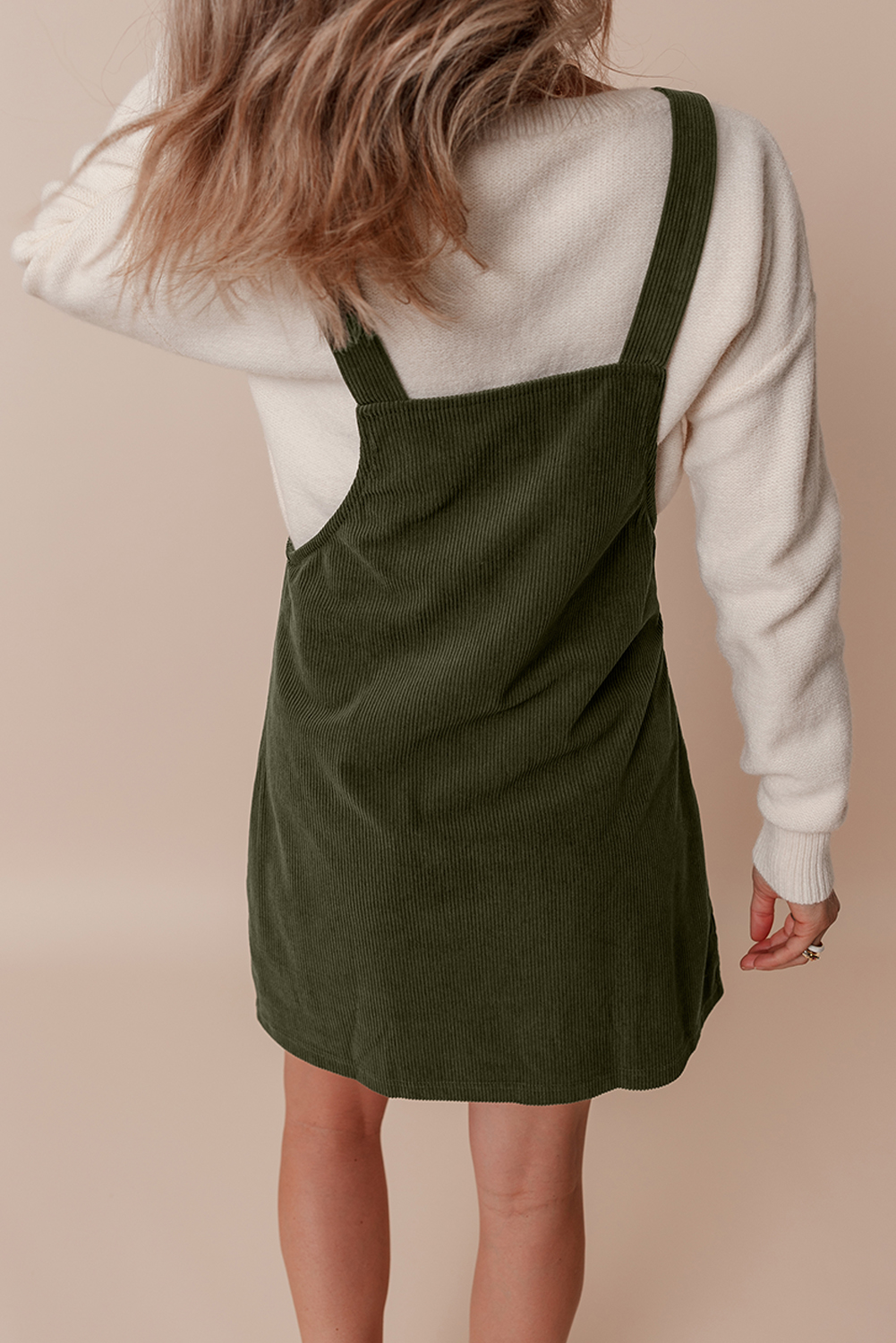Trendy Mini Corduroy Dress in Vineyard Green - Perfect for Daily Wear - Detail View 2