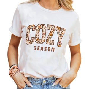 Women's White Cozy Season Floral Cracking Letter Graphic Tee - Main View