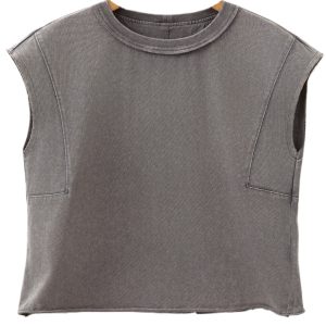 Women's Medium Grey Mineral Wash Cotton Tank Top – Casual Summer Essential