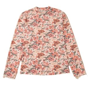 Women's Plus Size Pink Floral Mock Neck Long Sleeve Top – Casual Spring Style