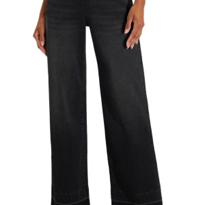 Women's Black Raw Hem Straight Jeans – High Rise Loose Casual Fit for Daily Wear