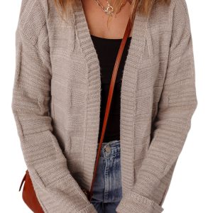 Chic Delicacy Textured Knit Open Front Cardigan with Pockets - Oversized Comfort - Main View