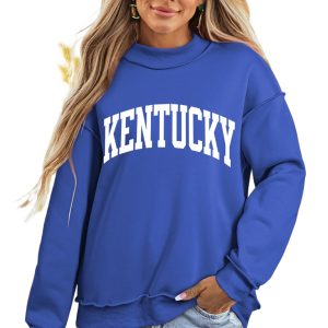 Women's Dark Blue KENTUCKY Leopard Print Reversible High Neck Sweatshirt – Trendy Casual Style