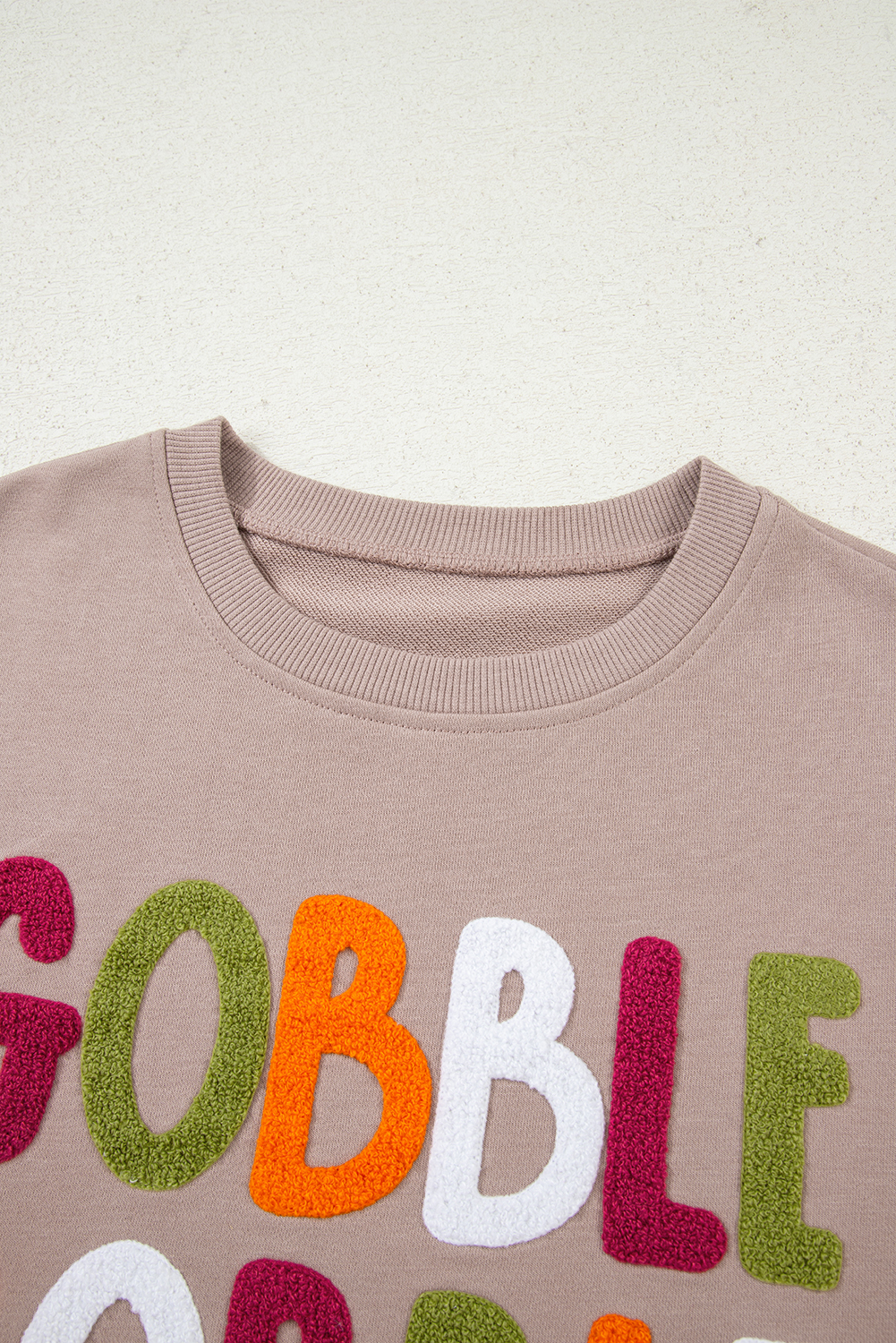 Women's Dark Khaki GOBBLE Letter Graphic Thanksgiving Shift Sweatshirt - Detail View 13