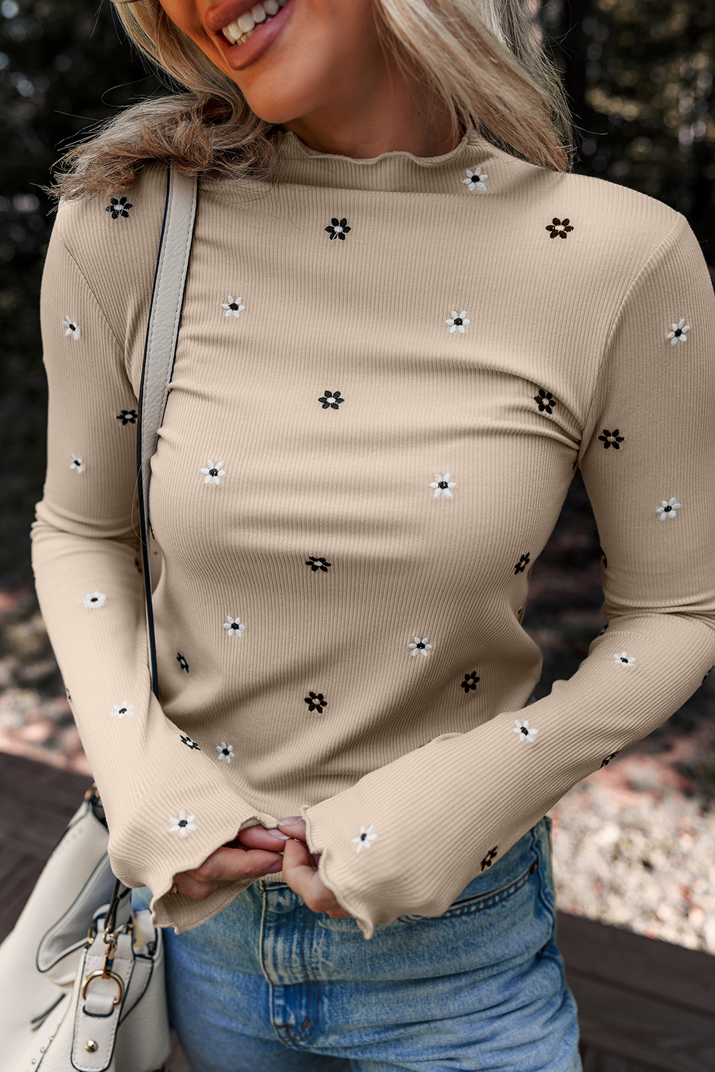 Casual High Neck Sheath Top with Embroidered Details - Women's Daily Wear in Jet Stream Color - Detail View 3