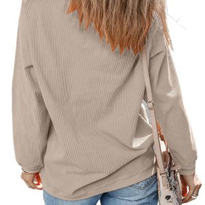 Women's Smoke Gray Western Cowgirl Graphic Corduroy Baggy Sweatshirt - Casual Long Sleeve Pullover - Main View