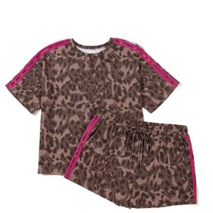 Women's Brown Retro Leopard Print Short Set – Casual 2-Piece Outfit for Summer Days