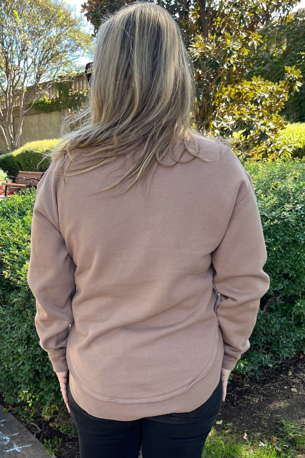 Casual Long Sleeve Round Neck Sweatshirt with Thanksgiving GOBBLE Design - Detail View 2