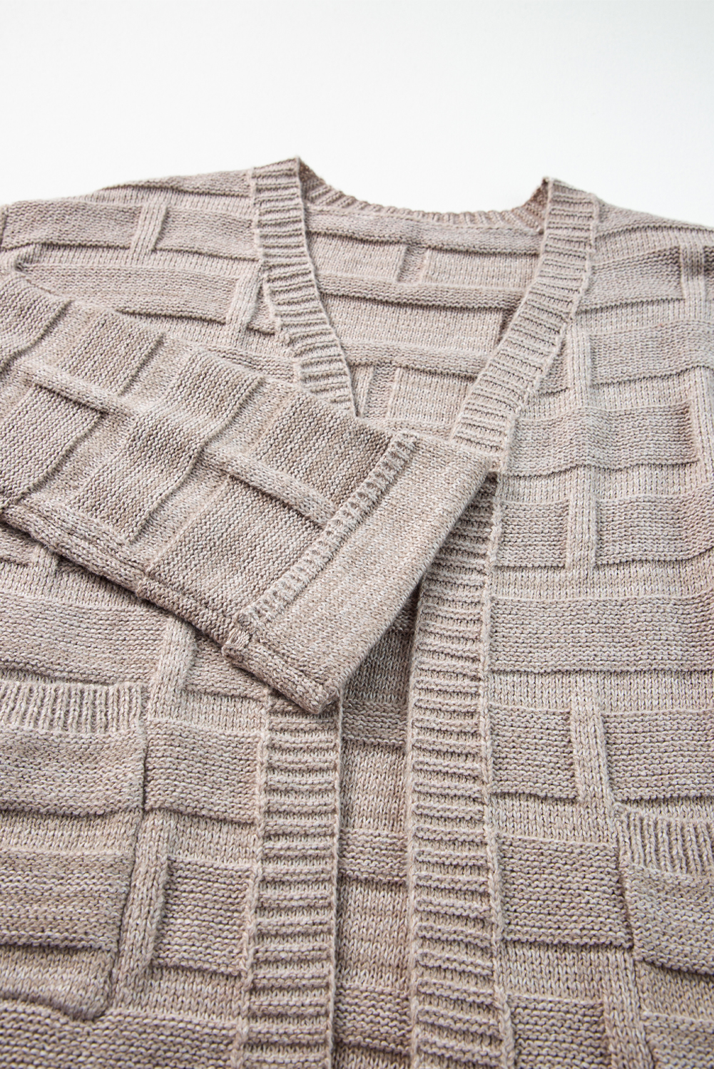 Open Front Cardigan, Textured Knit, Oversized, Long Sleeve, Casual Style, Daily Wear, Solid Color, Women's Cardigan, Chic Design, Comfortable Layers, Pockets, Fashionable Outerwear - Detail View 12