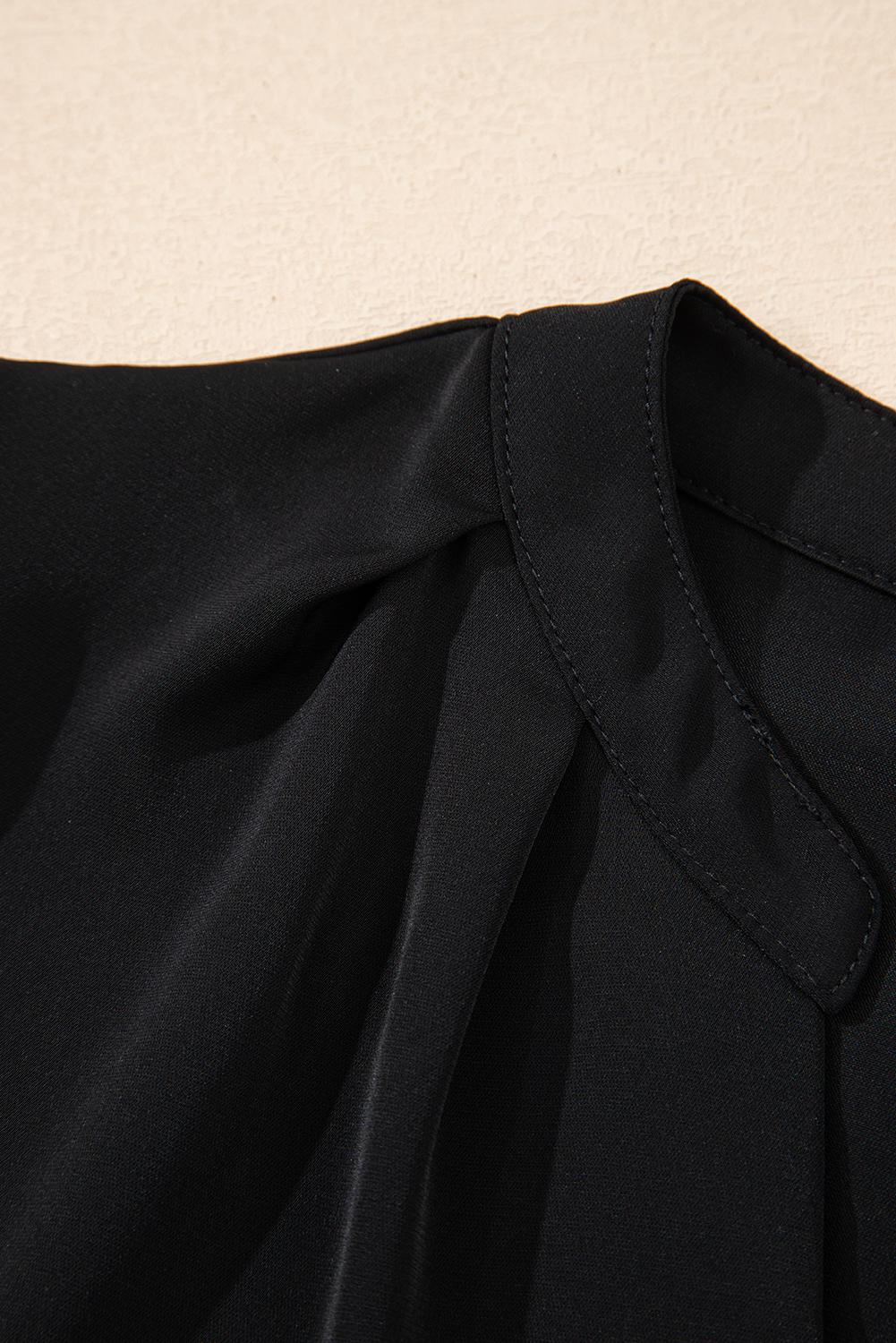 Women's Black Silky Petal Sleeve Blouse with Notched V Neck - Detail View 13