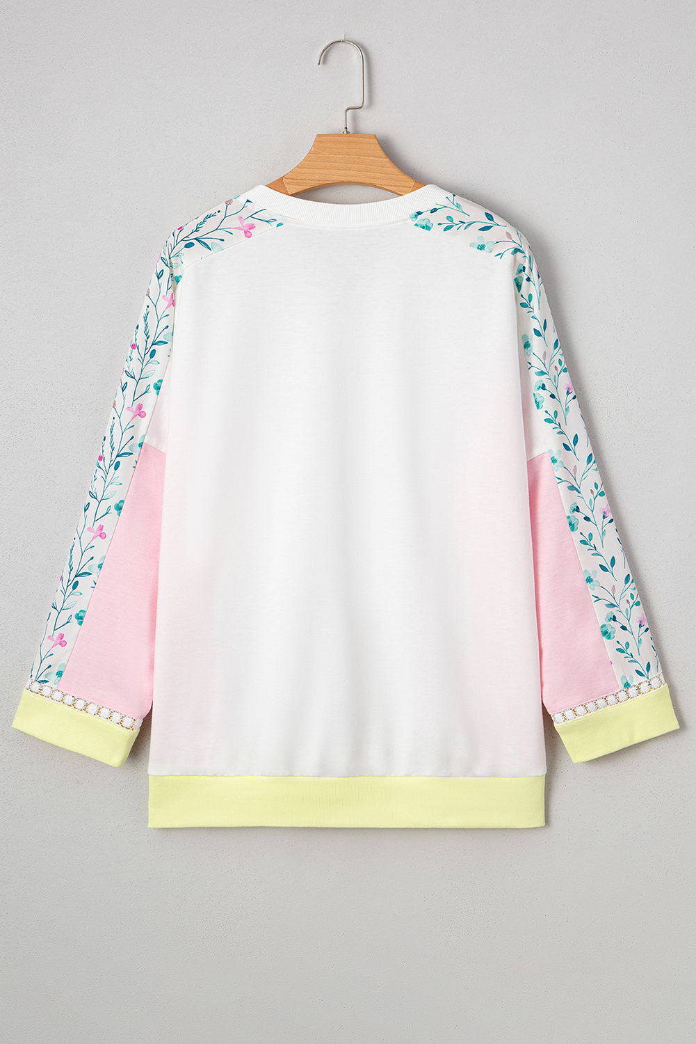 Casual Shift Top: White Floral Print with Color Block and Chest Pocket - Detail View 6