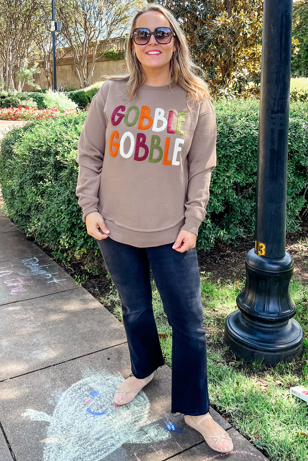Casual Long Sleeve Round Neck Sweatshirt with Thanksgiving GOBBLE Design - Detail View 6