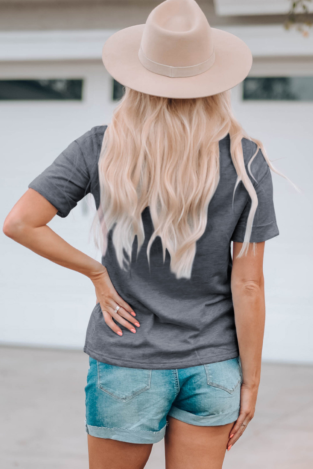 Women's Gray YALL Western Boots Graphic Printed Tee - Casual Summer Top - Detail View 5