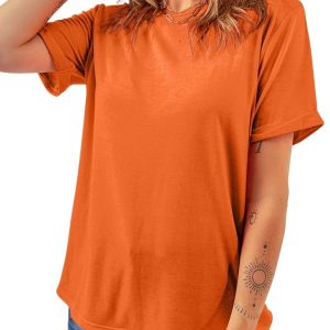 Women's Orange Casual Crew Neck Short Sleeve Tee - Perfect for Daily Wear - Main View