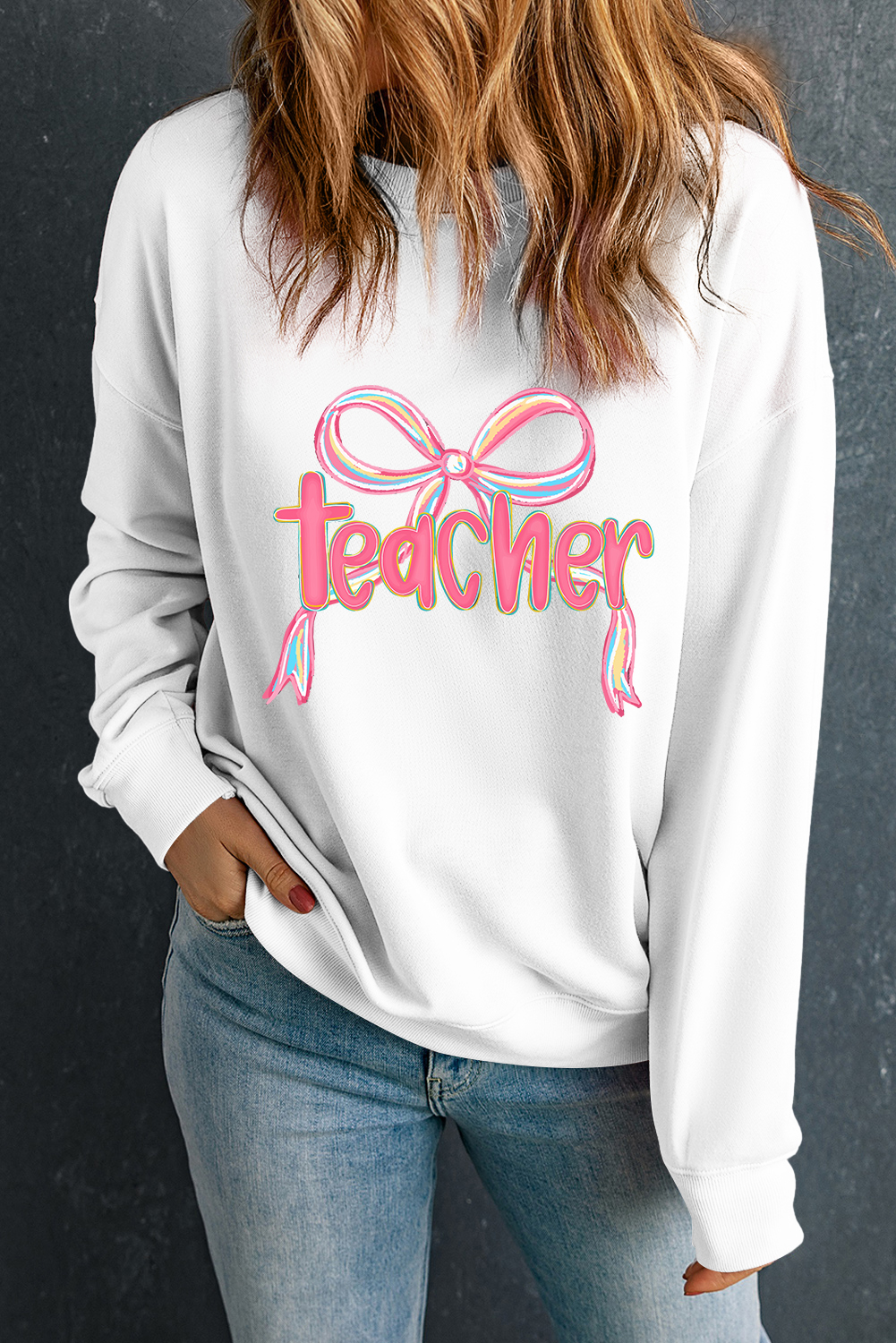 Casual Long Sleeve Round Neck Sweatshirt for Teachers - Comfortable & Stylish - Detail View 3