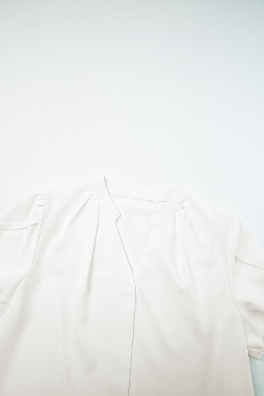 Casual Modern Solid White Blouse with Petal Sleeves - V Neck Design - Detail View 14