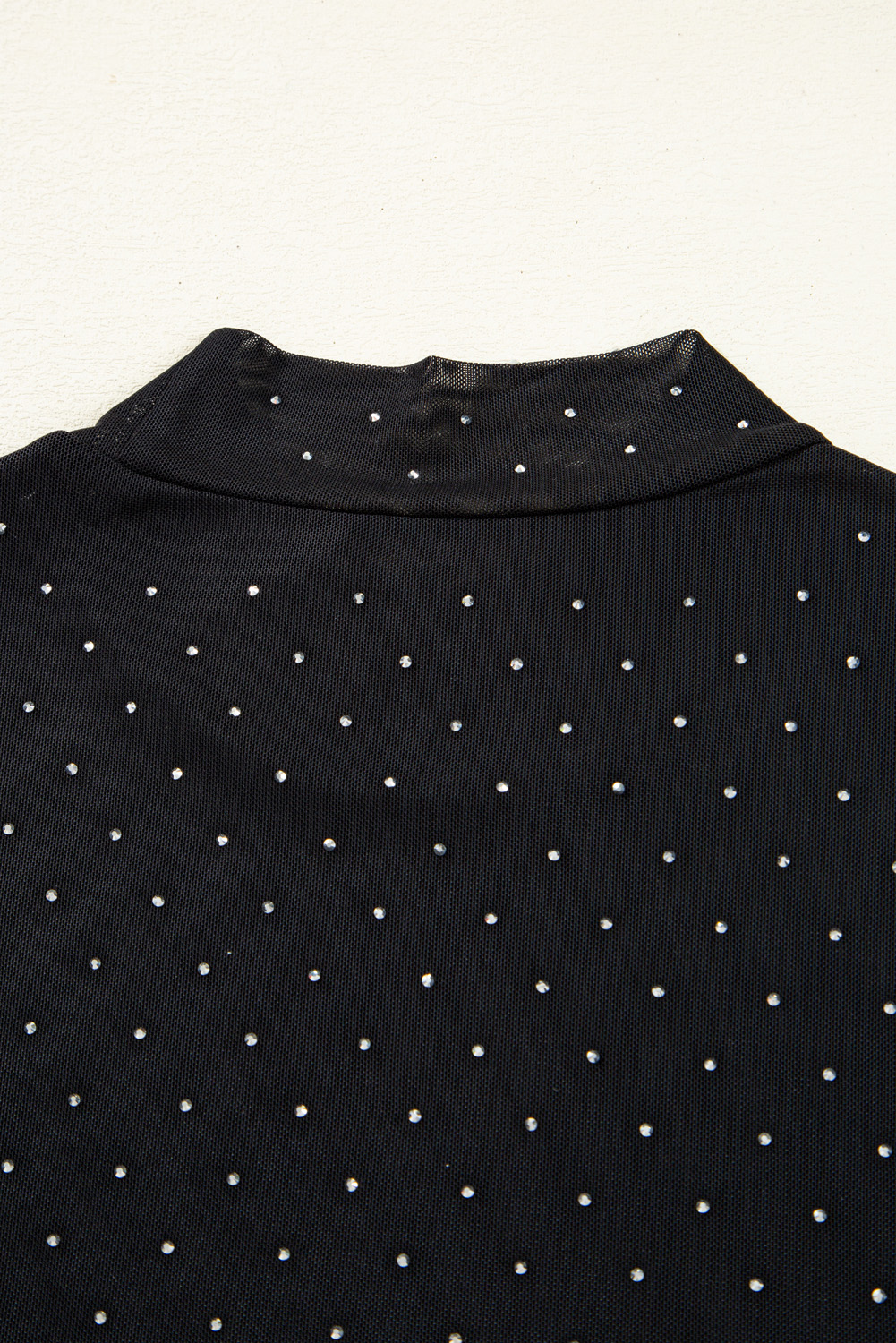 Glamorous Rhinestone Mesh Top for Women - Long Sleeve High Collar Shirt - Detail View 10