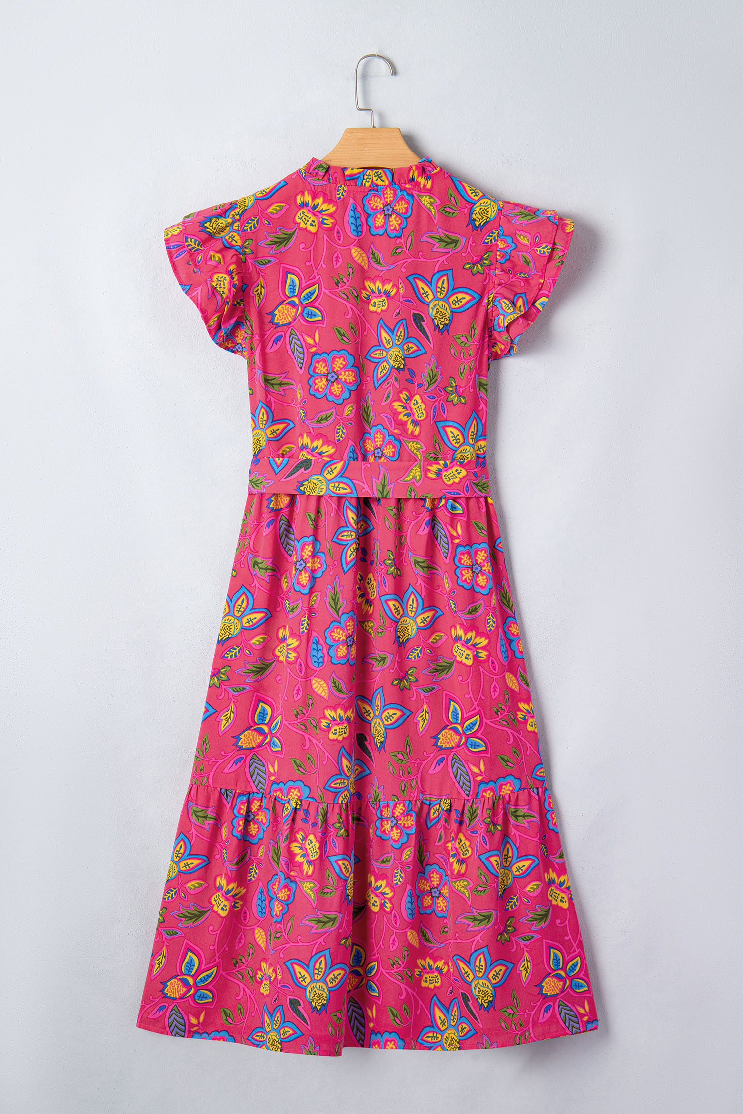 Women's High Waist Floral Midi Dress – Short Sleeve Ruffle Hem Dress for Daily Wear - Detail View 12